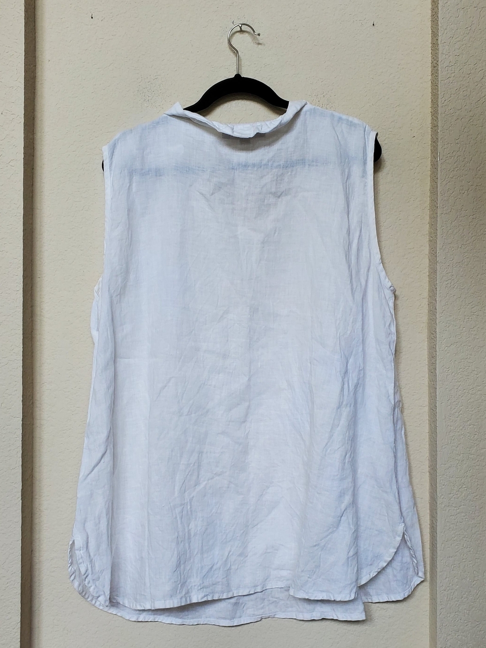 Flax White Linen Sleeveless Ruffled Neck Tunic. Size Large - Picture 3 of 5